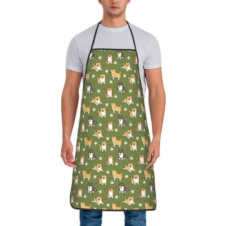 

Matuu Shiba Inu Dog And Flower for Cooking Apron for Men and Women Adjustable Strap and Waist Ties for Baking Cooking Gardening