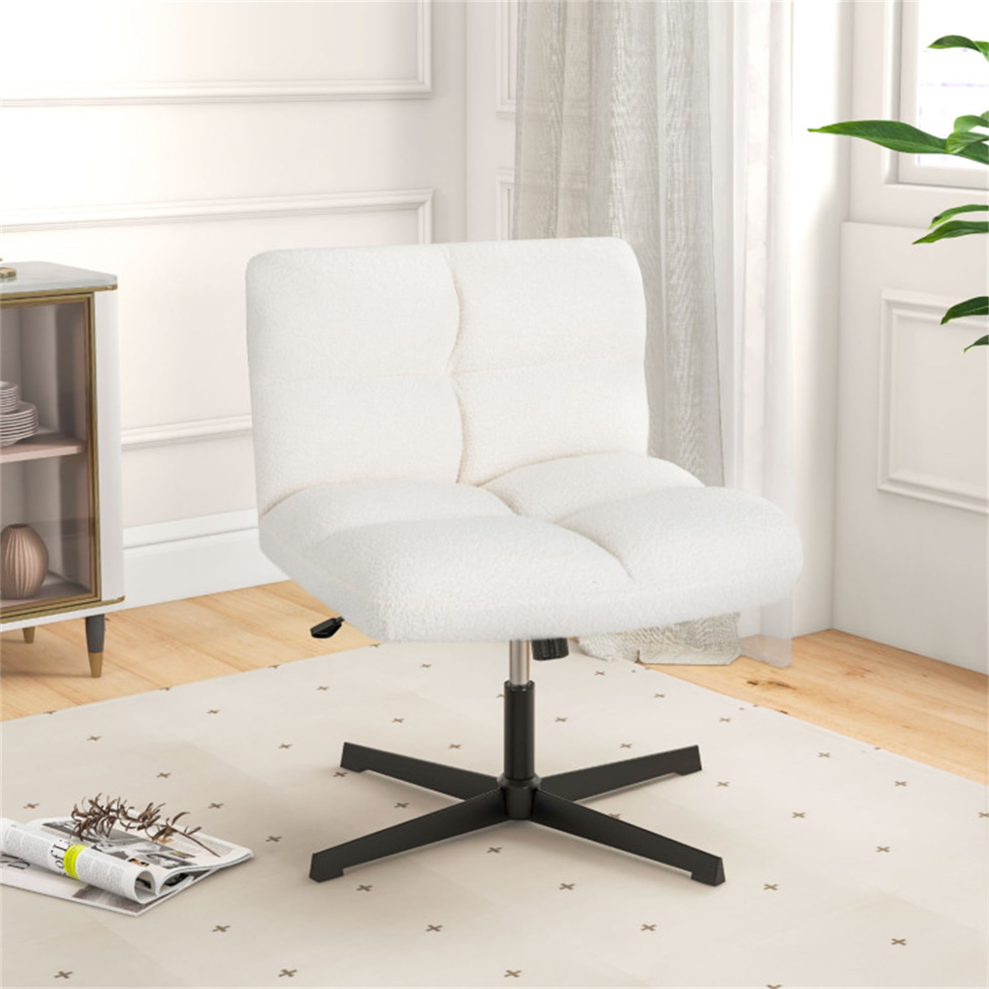 Demi Bonn Office Armless Chair Cross Legged with Imitation Lamb Fleece and Adjustable Height, for Home, Bedroom, Study, Beige