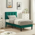 thumbnail image 2 of VECELO Twin Size Upholstered Platform Bed Frame with Adjustable Headboard, Wooden Slats Support, No Box Spring Needed/Easy Assembly, Dark Green, 2 of 7