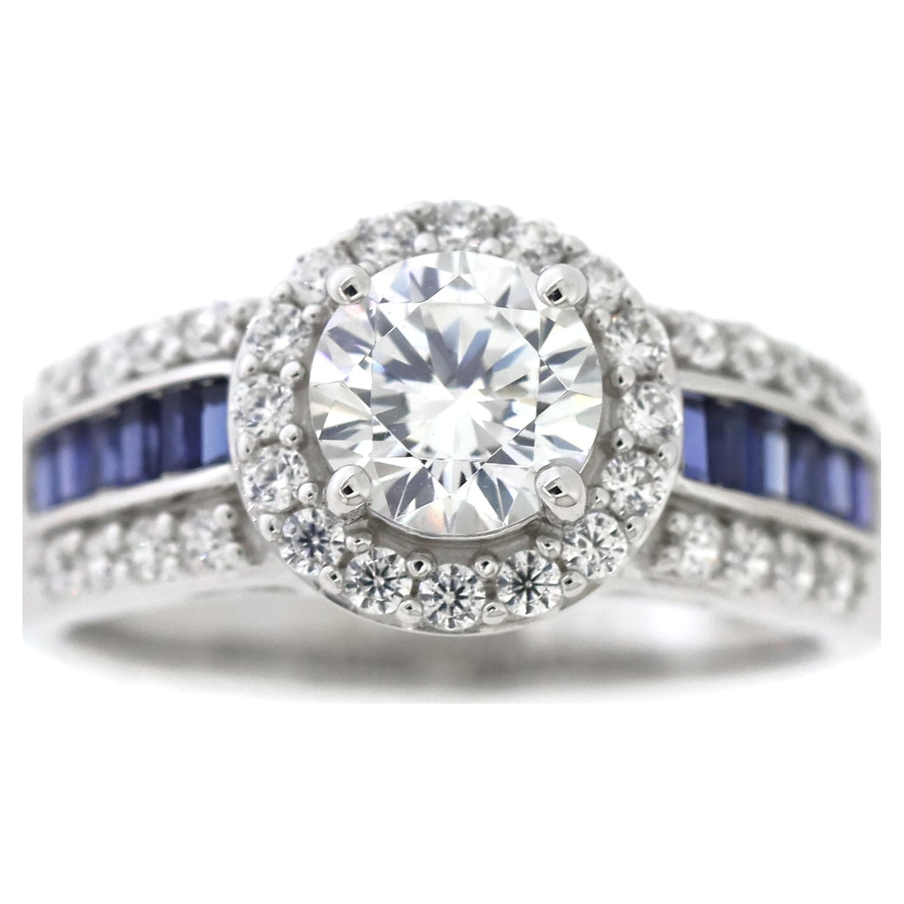 Brilliance 925 Sterling Silver Simulated White Diamond with Created Sapphire accent Bridal Engagement Ring Set