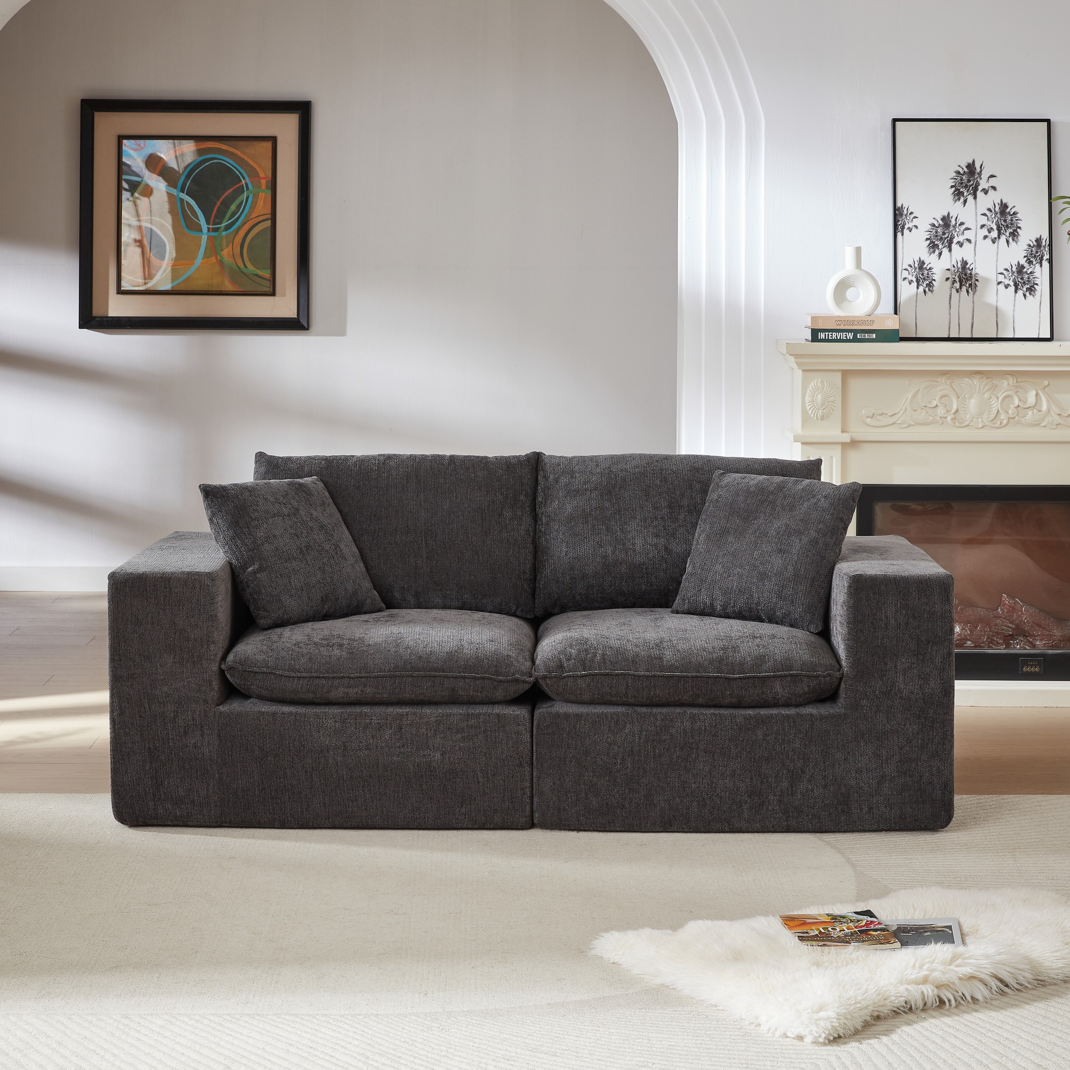 Aukfa 2-Seater Cloud Comfy Sofa, 79" Oversized Deep Seat Chenille Upholstered Loveseat, Modern Modular Couch for Living Room Bedroom, Dark Gray