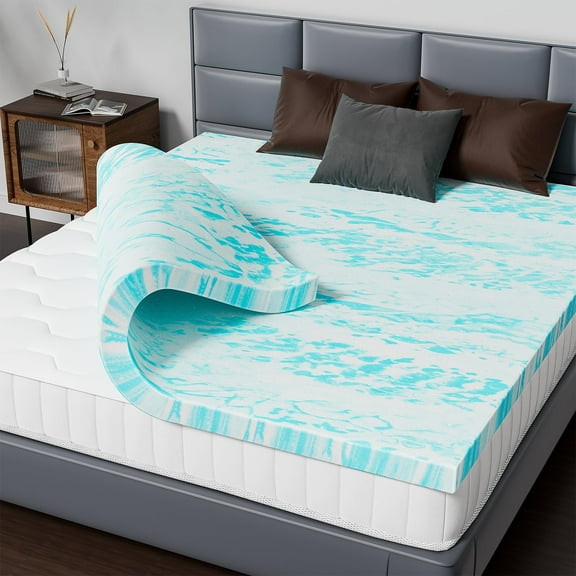 ZUNMOS 2 Inch Mattress Topper Twin XL Size, Memory Foam Cooling Gel Swirl Infused Bed Topper for Back Pain, CertiPUR-US Certified