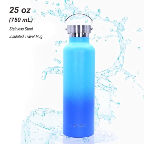 UUFFOO 25oz Stainless Steel Travel Mug, 750mL Double Wall Insulated Thermos Water Bottle with Lid, Blue