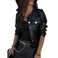 thumbnail image 3 of DYMADE Women Fashionable Short Leather Solid Color Jacket Coat, 3 of 6