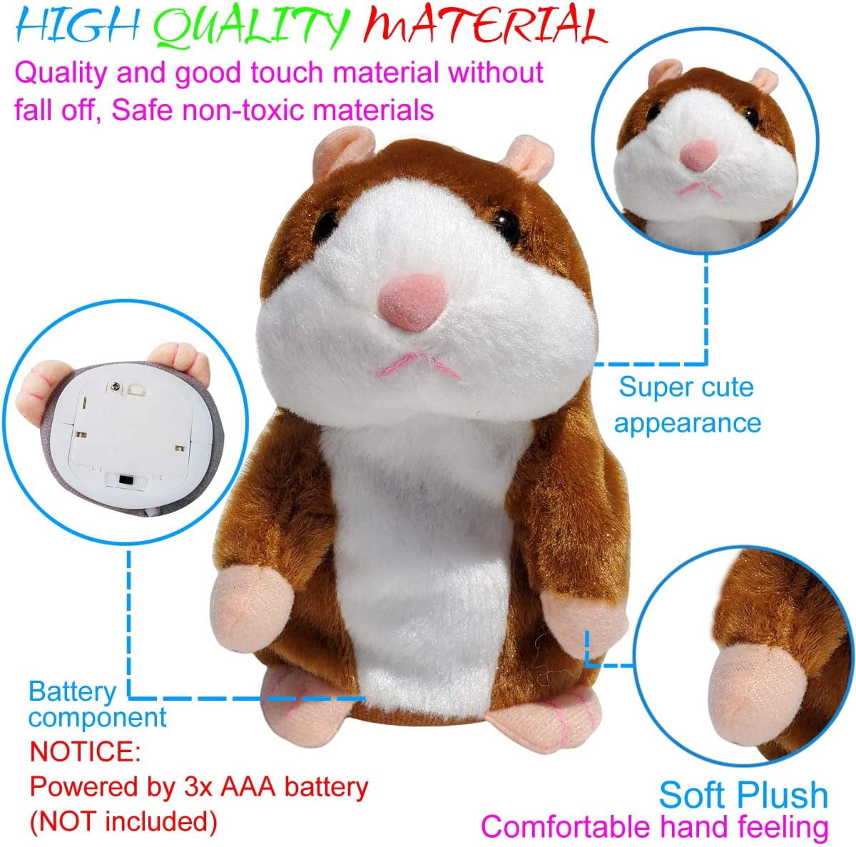 Casewin 2 Pack Talking Hamster Mouse Plush Interactive Toy Repeat What You Say Mimicry Pet Talking Record for Early Learning Gray and Brown