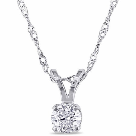 Miabella 1/4 Carat T.W. Diamond 14kt White Gold Solitaire Pendant