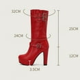 thumbnail image 4 of Bnwani Boots for Women Fall Winter Fashion High-Heel Thick High Mid-Calf Proof Versatile Comfortable Casual Boot Red Size 7.5, 4 of 5