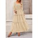 thumbnail image 5 of Vestido PRETTYGARDEN Maxi Beige con Escote Cuadrado y Fruncido en Tela Swiss Dot Talla S, 5 of 8