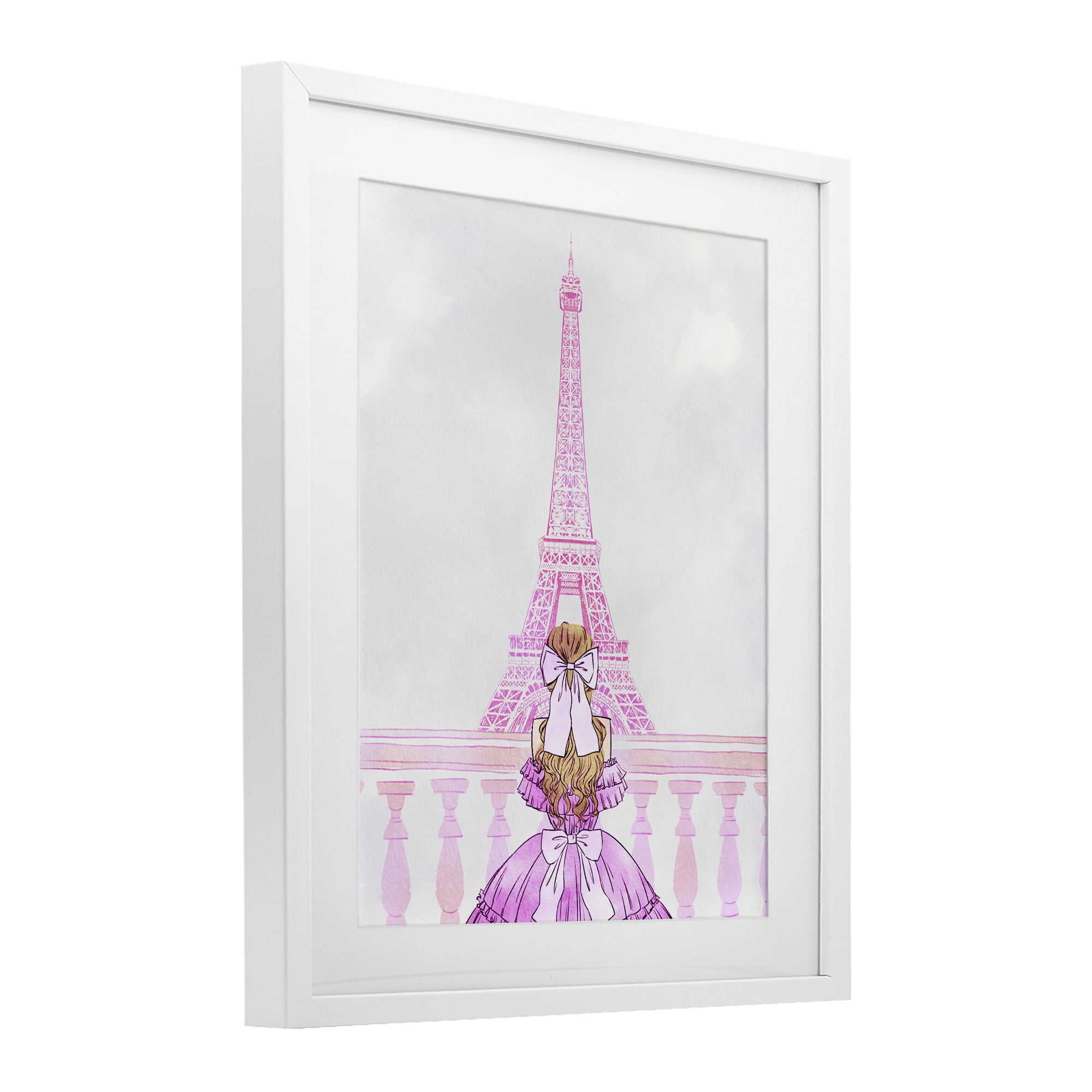 Stupell Industries Pink Gown & Eiffel Tower White Framed Print Under Glass, design by Ziwei Li