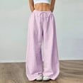 thumbnail image 2 of Womens Striped Pants Color Block Drawstring Pleated High Waist Trousers Loose Fit Casual Wide Leg Comfy Lounge Pants Pink M, 2 of 7