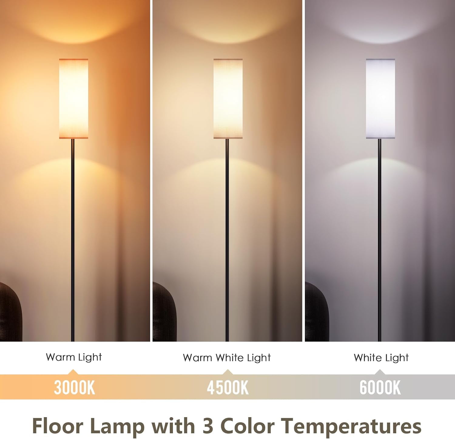 CAALOGT Floor Lamp, Modern Standing Lamp with 3 Color Temperatures, Foot Switch, for Living Room, Bedroom (9W LED Bulb )
