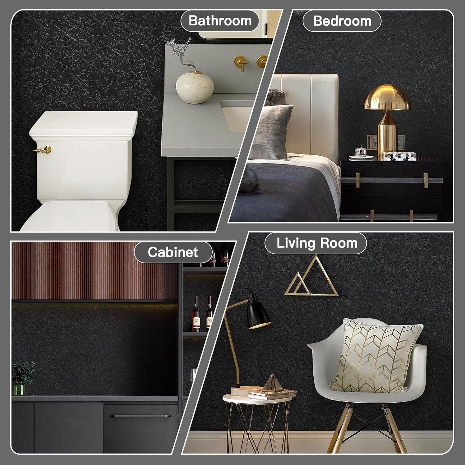 17.3 inch X 393 inch Peel and Stick Wallpaper Black Silk Textured Wallpaper Modern Solid Color Wall Paper Removable Contact Paper for Walls Vinyl Rolls