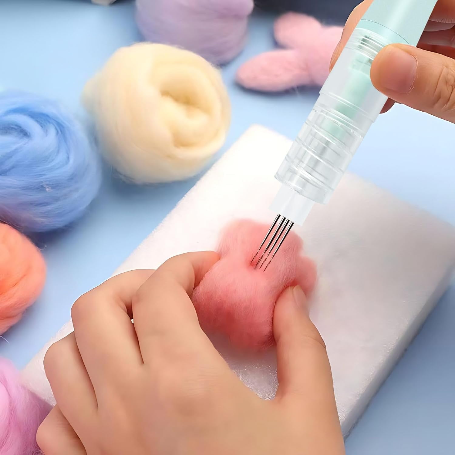 Electric Needle Felting Machin 5 Speed Control Felting Needle Tools DIY Felt Knitting Tool Accessories Felting Needle Wool with Finger Protector and 10 Barbed Needles For DIY Wool Painting and Felted