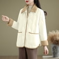 thumbnail image 4 of Puffer Jacket Womens Lapel Neck Button Down Quilted Winter Down Coat with Pockets Long Sleeve Casual Warm Outerwear (XL, Beige), 4 of 5