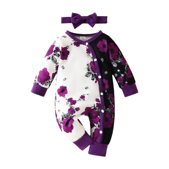 Splozh Barboteuse une Pièce pour Nouveau-Né Garçon Fille, Manches Longues, Imprimés Floraux, Chandail à Enfiler, Combinaison, Vêtements, Violet, 0-3 Mois