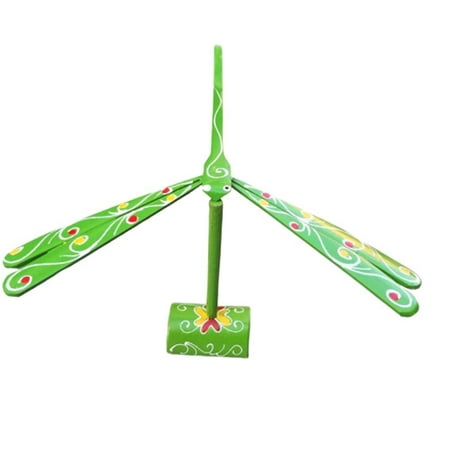 

1PC Kids Balance Toy Bamboo Dragonfly Toy Educational Prop Science Display Model with Holder for Kids Children Green