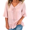 thumbnail image 2 of Trikvn Chiffon Tops for Women V Neck Tie Front Flutter Short Sleeve Tops Ruffle Peplum Blouses Flowy Elegant Casual Dressy Babydoll Tunic Summer Fall Shirts, 2 of 7