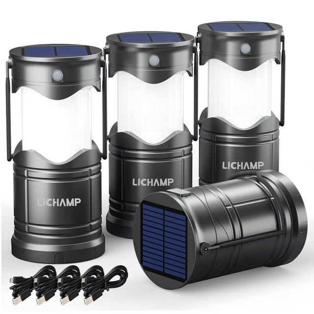 Lichamp Linterna Solar para Camping 4 Unidades, LED Recargable por USB