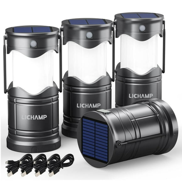 Lichamp Linterna Solar para Camping 4 Unidades, LED Recargable por USB