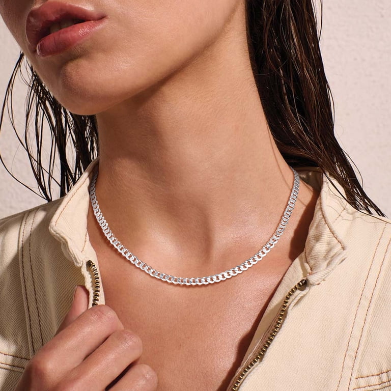 Suplight 925 Sterling Silver Chain Necklace, 5mm Flat Curb Cuban