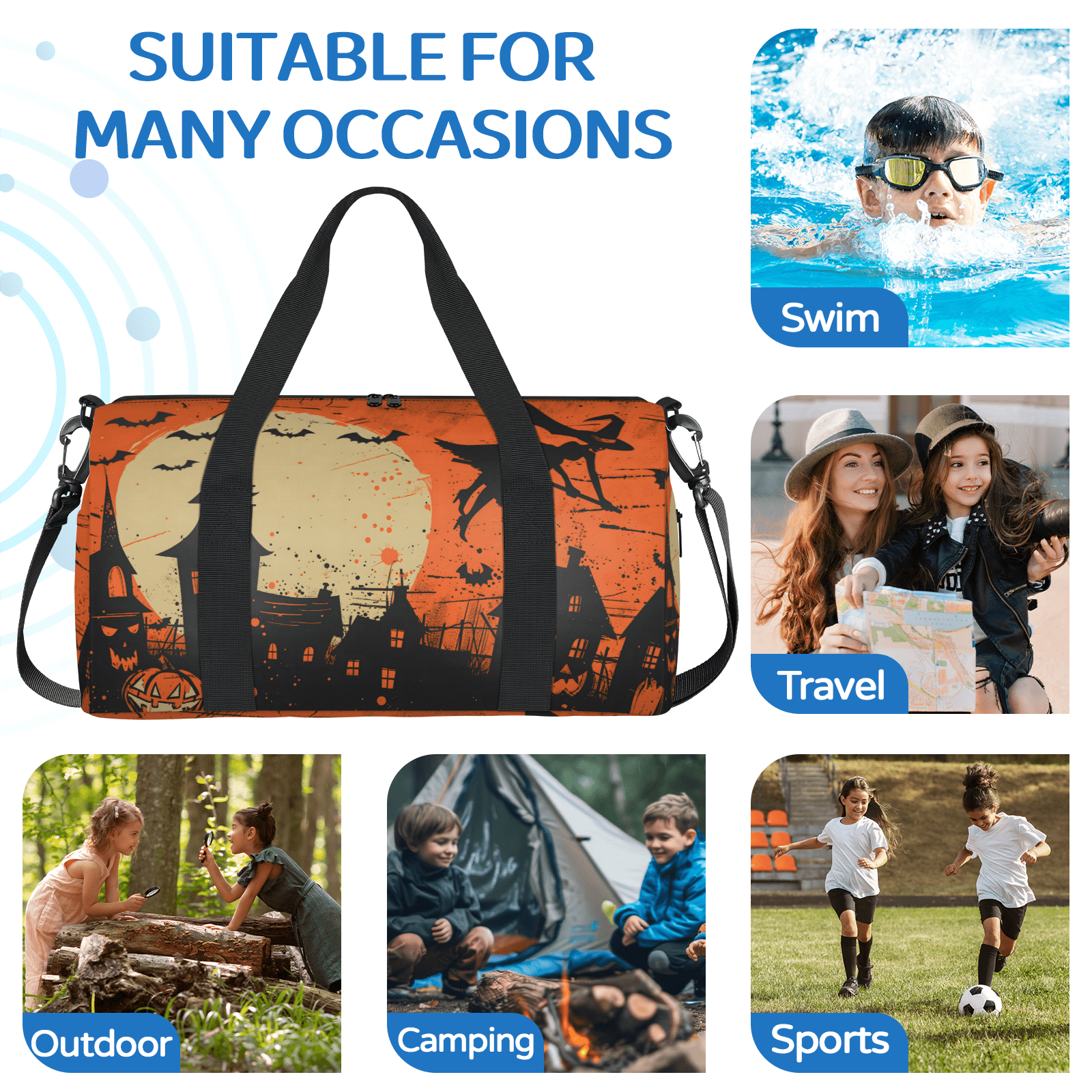 Herdesigns Halloween Themed Gym Bag for Women, Duffle Bag for Travel Sport, Lightweight Waterproof Carry on Weekender Overnight Dance Yoga Workout Bags