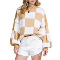 thumbnail image 2 of Women'S Fall Fashion Crew Neck Long Sleeve Lattice Ribbed Knit Loose Pullover Sweater Tops Khaki XL, 2 of 9