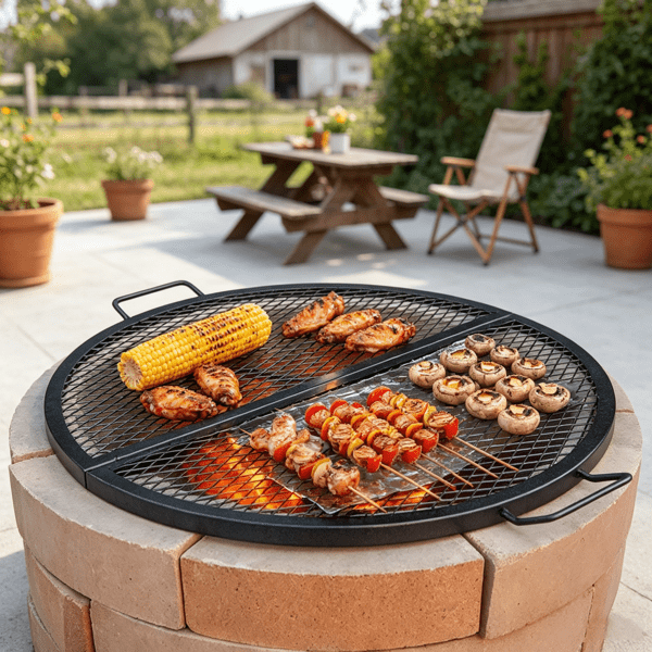 36 Inch Foldable Round Cooking Grate, with Handle & X Wire Support, Portable Campfire BBQ Grill Grid, Black