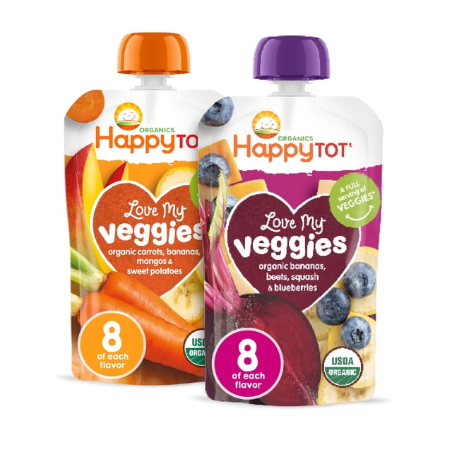 Bolsitas de comida para bebés HAPPYTOT Stage 4 Love My Veggies, 125 ml, paquete de 16