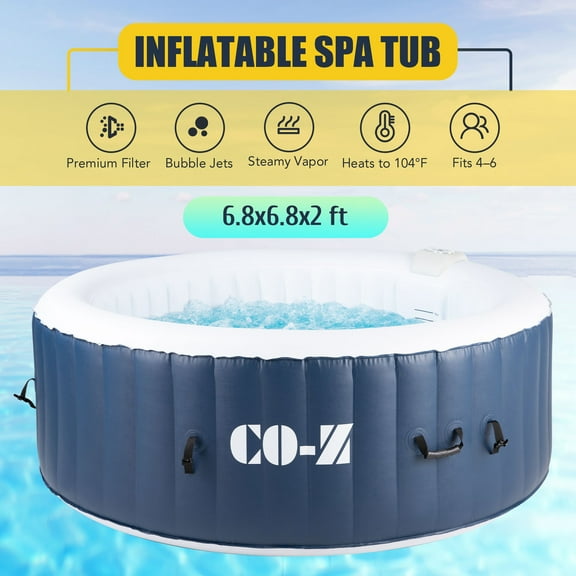 6 Person Inflatable Round Spa Tub with 130 Bubble Jets for Backyard Patio More