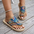 thumbnail image 3 of Rokment Ethnic Bohemian Flip Flops for Women 2026 Beach Summer Vintage Comfortable Platform Flat Walking Sandals Casual Flatform Dress Slip on Slides Slippers Blue Size 6, 3 of 8