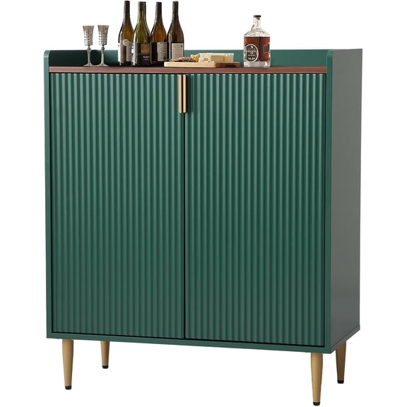 Green Coffee Bar Cabinet, 37" Buffet Cabinet with Fluted Texture Liquor Cabinet with Wine Racks for Home Living Dining Room Entryway