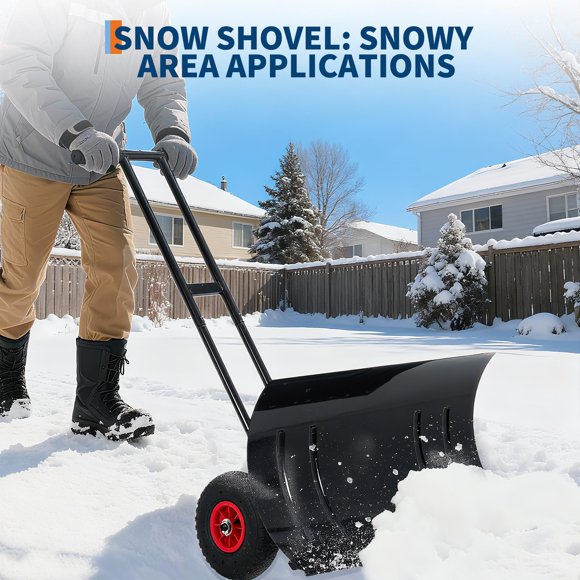 GloryStar 29in/39in Galvanized Blade Snow Pusher, Heavy Duty 2-Wheel Hand Plow with Adjustable Handle and Blade Angle for Snow Removal**