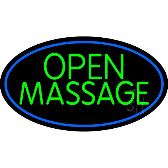 Green Open Massage LED Neon Sign 20 x 37 - inches, Black Square Cut Acrylic Backing, with Dimmer - Bright and Premium built indoor LED Neon Sign for Spa interior decor and storefront.