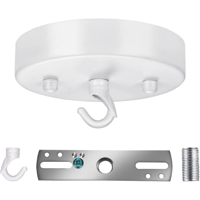 GFDYREE ZOOSSI 5 Inch Steel Light Canopy Kit, Vintage Chandelier Ceiling Plate with Hook, Retro Pendant Light Canopy Kit with All Mounting Hardware for Pendant Light or Chandelier White