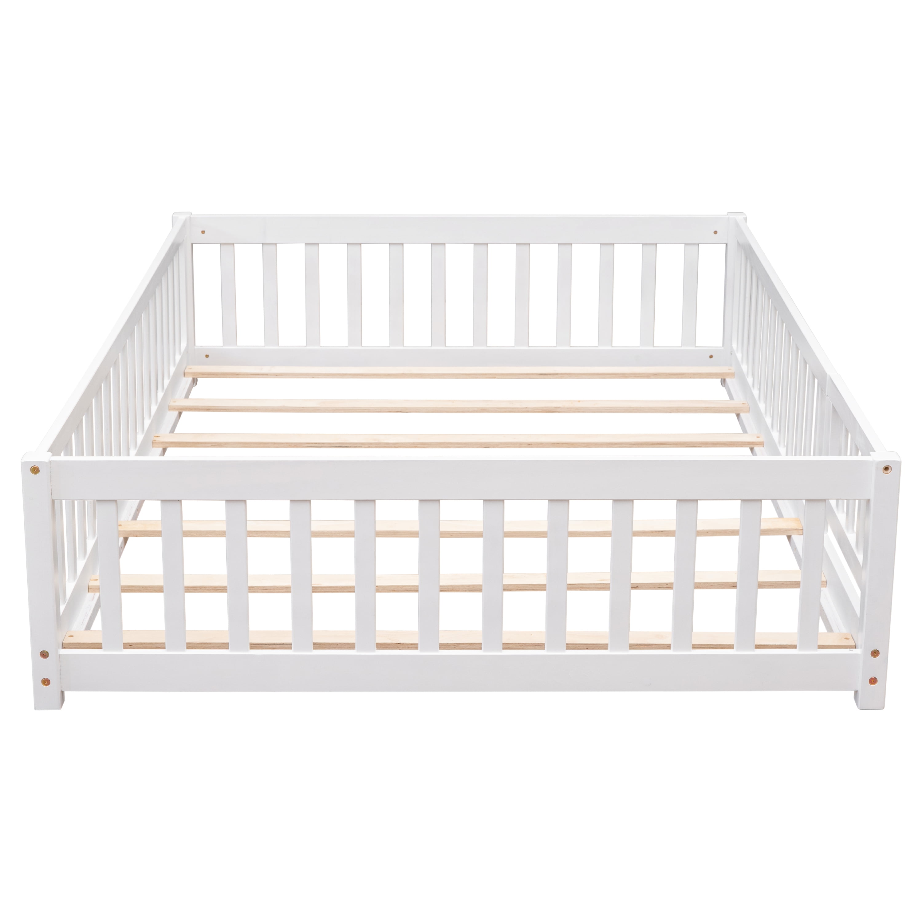 Miniyam Full Size Toddler Floor Bed with Safety Guardrails, White