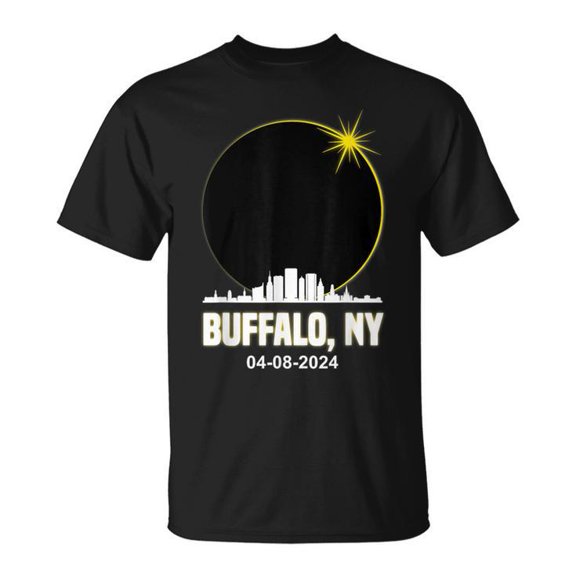 Solar Eclipse 2024 Tee Buffalo Skyline Theme Total Solar Eclipse Event Unisex Adult Cotton Astronomy Souvenir Graphic Shirt, Size S, Color Black