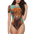 thumbnail image 1 of Fotbe Cute Cow Sunflowers Art Body de Mujer con Cuello Redondo y Mangas Cortas, Sin Mangas Ajustado, Suave, Cómodo y Básico-Small, 1 of 6