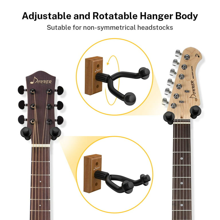 Donner Guitar Wall Mount Hanger 3-Pack, Black Walnut Guitar Wall Holder for  Acoustic Electric Guitars, Bass, Folk Ukulele, Violin, Mandolin Banjo and  String Instruments 