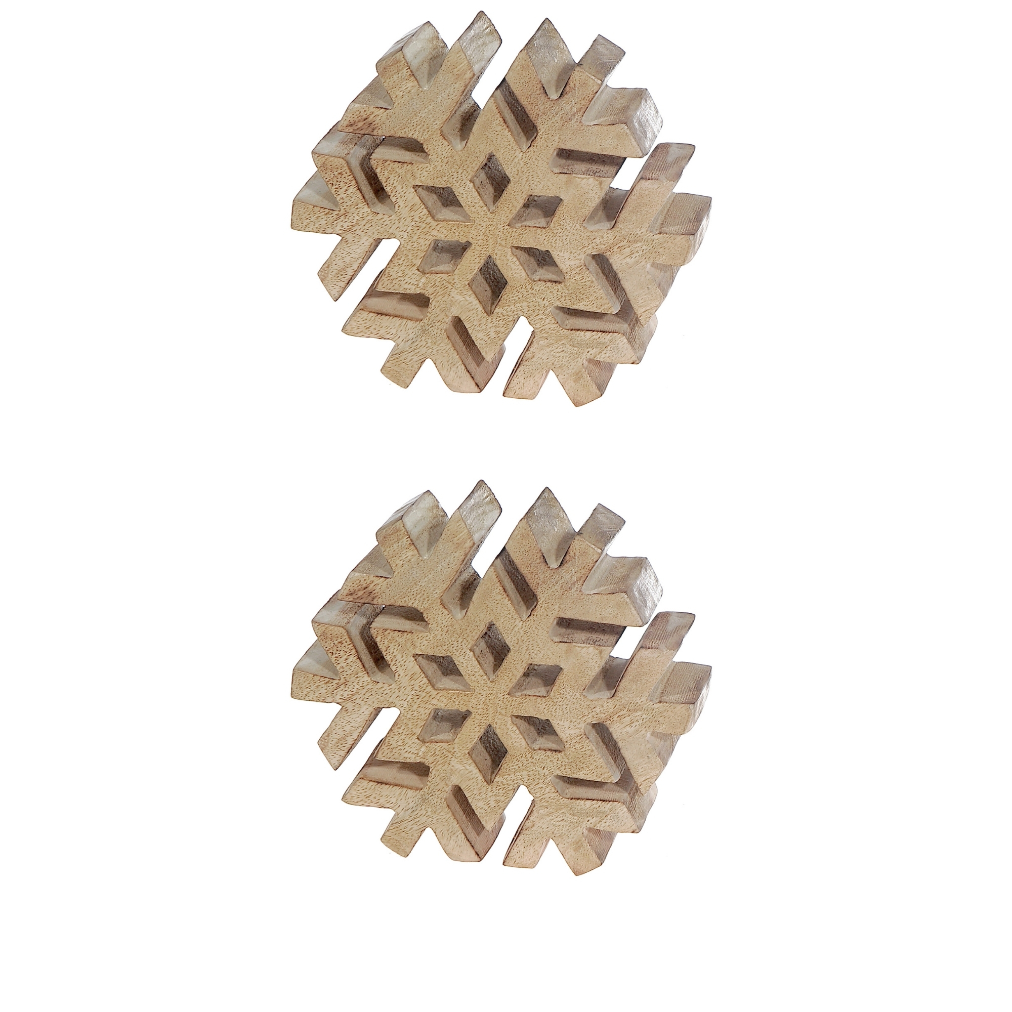 Décoration De Flocon De Neige Sculptée En Bois - Lot De 2