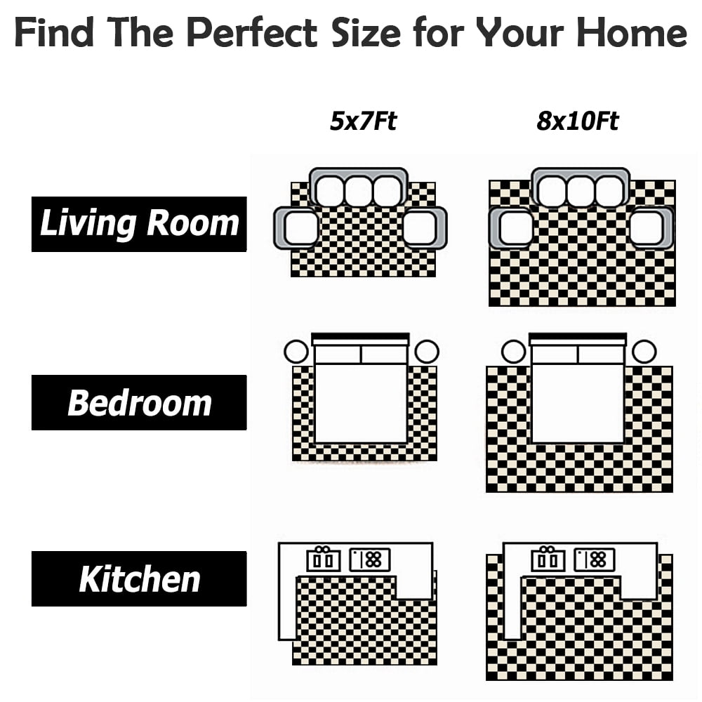 Artnice 5x7 Checkered Rug, Black and White Rugs for Living Room, Washable Area Rugs Non Slip Soft Carpets Floor Mats for Home Decor