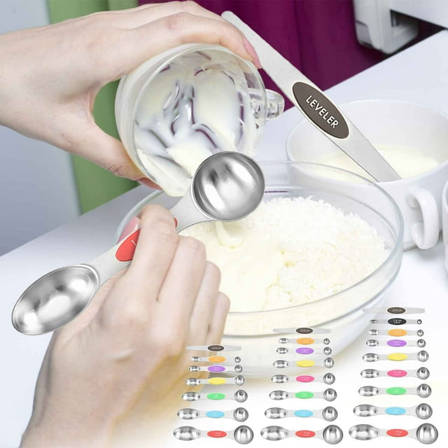Vaidha Magnetic Measuring Spoons Set Double-headed Kitchen Spoon Stackable Teaspoon For Measuring Dry&Liquid Ingredients