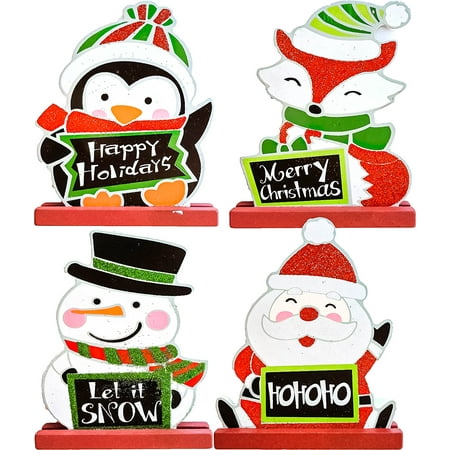Christmas Snowman Set Christmas Character Plaque Set - Set of 4 featuring a Snowman, Santa, a Penguin, & a Fox ()