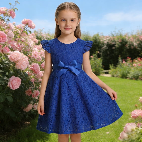 Girls' Dress , Girls Dress Size 6 Girls Lace Dress With Puff Sleeves And Front Zipper Elegant Summer Casual Party Wear For Toddlers