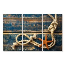 Elephant Stock Marine Rope Knots Wall Art - Horizontal Multi Panel Canvas - Living Room Wall Decor - Nautical Multi Panel - Blue And Orange Decor - 33" x 20"