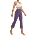 thumbnail image 4 of Capri Yoga Pants Womens High Waisted Wide Leg Pants Cropped Flare Leggings for Travel Casual and Lounge Purple S, 4 of 9
