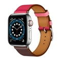 thumbnail image 3 of Circoclve Leather Band for Apple Watch 49mm 45mm 42mm 44mm,Genuine Leather Replacement Bracelet Strap for iwatch Series 9 8 Ultra 7 6 5 4 3 2 1 SE Gilr Women Men - Rose Red+Wine, 3 of 6