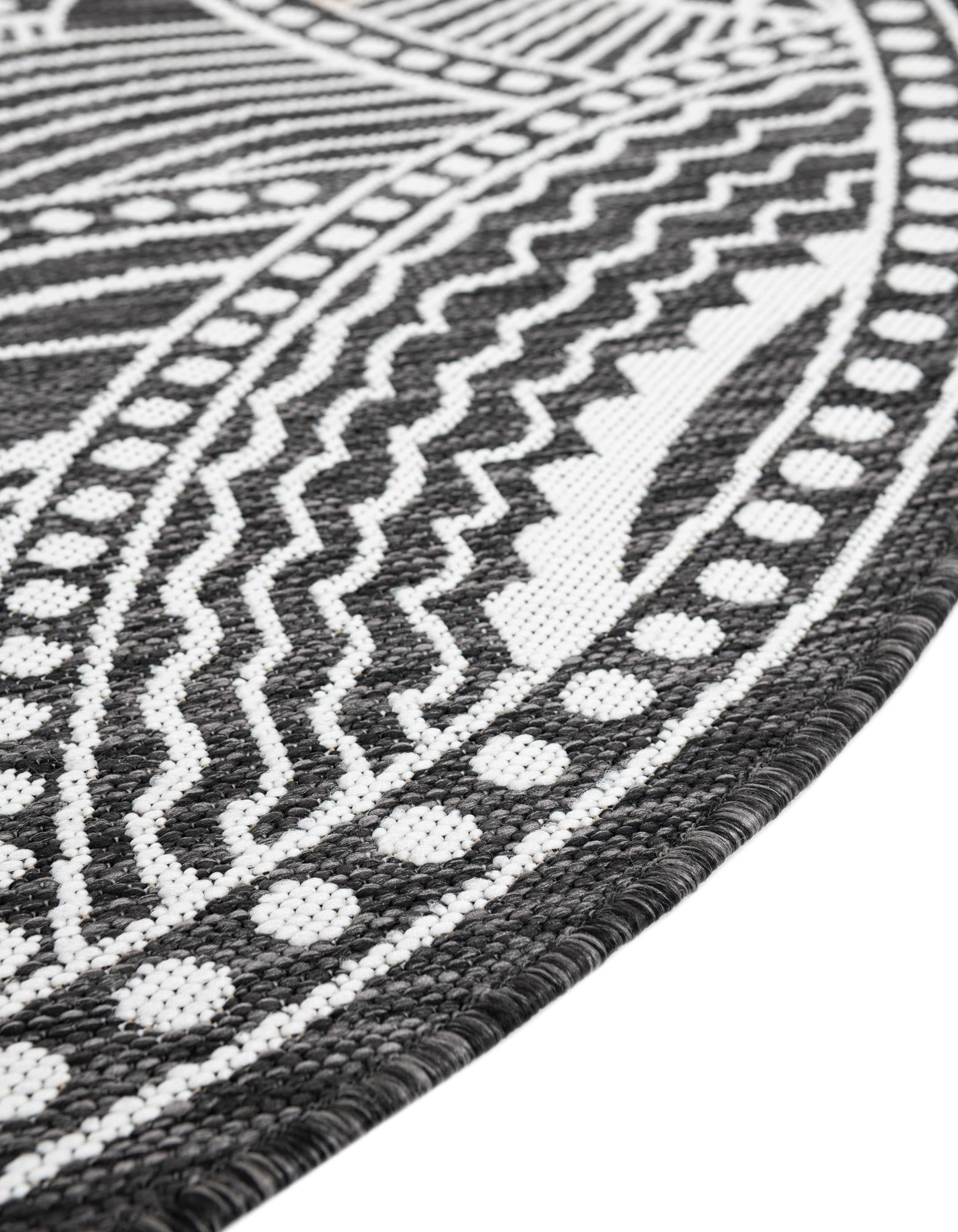 Unique Loom Outdoor Traditional Collection Area Rug - Deco (12' Round Black and White)