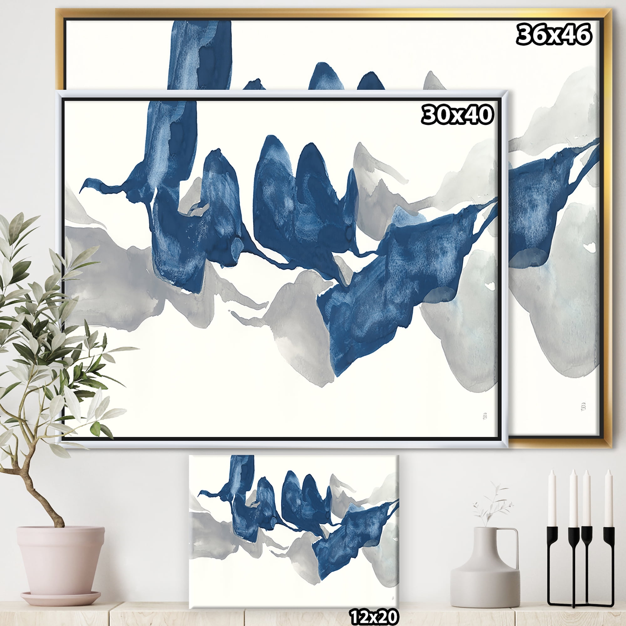 Designart ' Gouache Sapphire on Gray ' Modern & Contemporary Framed Canvas