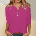 thumbnail image 2 of Womens 3/4 Sleeve Hawaiian Shirts V Neck Summer Floral Printed Shirt Casual Buttons Down Soft Tunic Tops, 2 of 5
