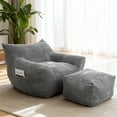 thumbnail image 2 of Bean Bag Chair, Oversized Beanbag, Lazy Sofa Chair with Corduroy Fabric and High-Resilience Shredded Foam, Includes Ottoman for Living Room, Bedroom, Dorm, 42 Inch Wide, Gray, 2 of 2